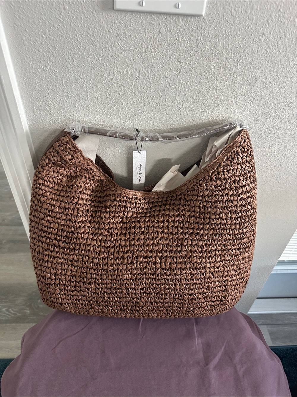 Handwoven Tote Bag in Brown Straw